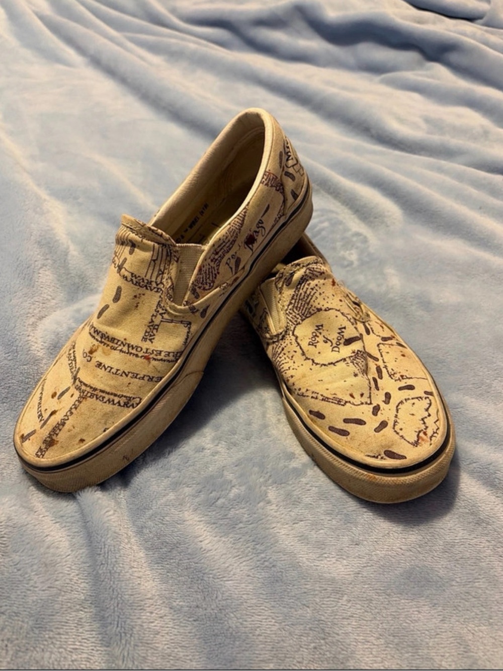 Vans Beige Map-Print Slip-On Sneakers